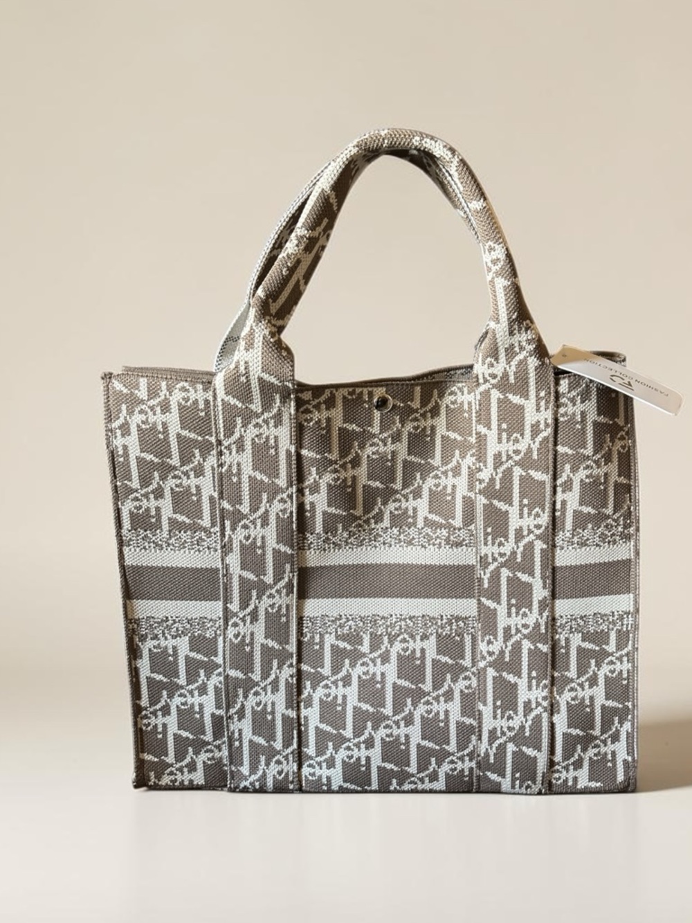 Monogram Pattern Gray & White Tote Bag